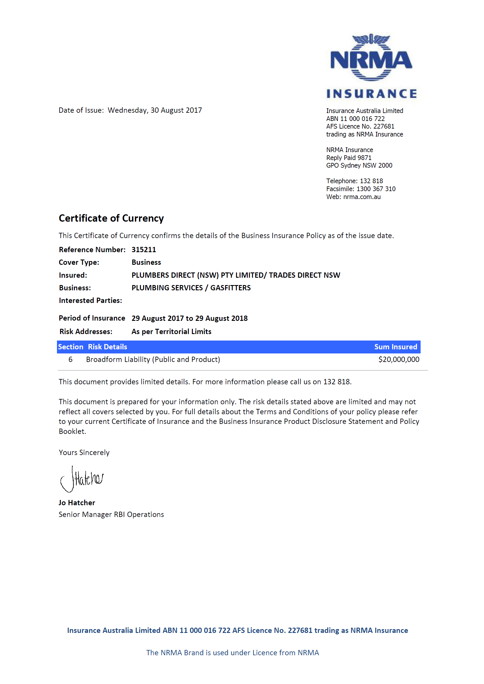 Licensing Insurances Plumbers Direct Sydney Plumbers